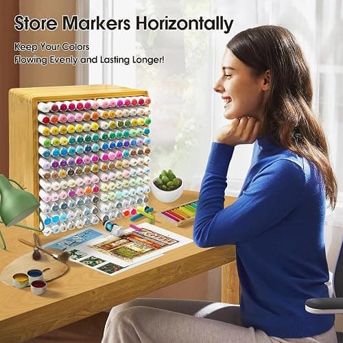 TIKSPCAE Marker Organizer for 168 Markers,Bamboo Wooden Desk Storage Organizer Rack,Markers Pens Pencils Art Brushes Storage Holder for Home Classroom Office Decor. thumbnail 5
