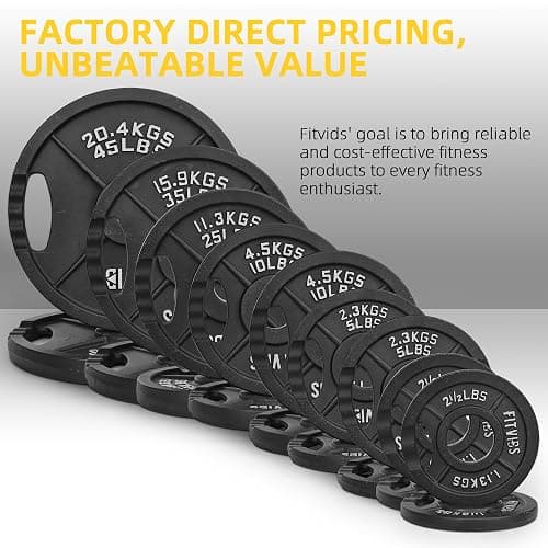 Fitvids Standard Cast Iron 1-Inch Weight Plates for Strength Training & Weightlifting, 35LB/70LB/120LB thumbnail 4