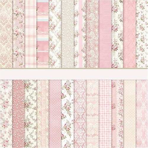 Floral Scrapbook Paper, Vintage Floral Garden Craft Sheets, 24 Pages/24 Unique Designs Double-Sided Origami Art Supplies, Pink Scrapbook Materials for DIY Cards, Journals, Album Decor, 12"x12" Inch thumbnail 8