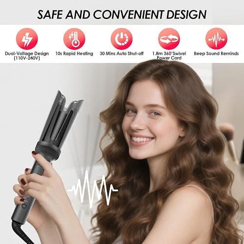 LA MAESII Automatic Rotating Curling Iron, Hair Curler with 3 Temps Fast Heating, 2-Way Rotating 1 Inch Curling Wand, Ceramic Coating, Ionic, Anti-Scald, Anti-Tangle, Dual Voltage Auto Shut-Off (Gray) thumbnail 7