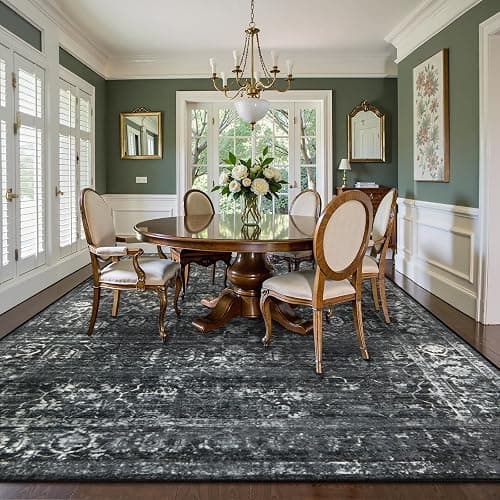 Lahome Area Rugs 9x12 Living Room Soft Large Rugs for Bedroom, Boho Black Dining Room Rug, Distressed Non Slip Low Pile Carpet for Indoor Home Office(9'x12', Black/Grey) thumbnail 2