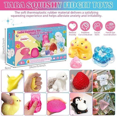 15Pcs Taba Squishies Kit, Squishies Fidget Toys, Including Strawberry, Cat Paw, Hamster Toy, Stress Relief Toys Party Favors for Kids 4-8 8-12, Sensory Toys Birthday Easter Gifts thumbnail 3