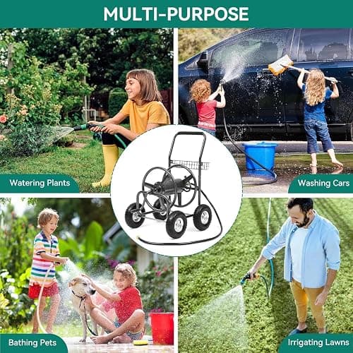 Autodaya 250FT Garden Hose Reel Cart with 10" Pneumatic Tires, Heavy-Duty Steel Frame for Tangle-Free Water Hose Storage, Easy-Rolling Lawn & Yard Hose Holder thumbnail 7