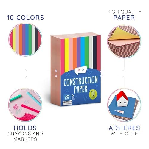Alitte Construction Paper Assorted Colors - (300 Sheets, 9x12), Craft Paper, 10 Bright Colors - Bulk Pack Arts & Crafts Projects - Colored Paper For Preschool, Home, And Classroom Supplies thumbnail 2