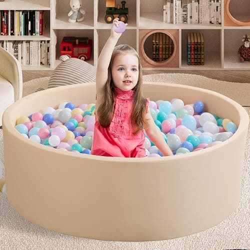 Zedachica Ball Pit for Toddlers 35.43''x11.81 Baby Ball Pit Soft Memory Foam Ball Pool Round Kids Ball Pit Indoor and Outdoor Game Kids Play Ball Pool Ideal Gift for Girls and Boys (Beige, NO Balls) - Beige - 90CM / 35.43IN thumbnail 2