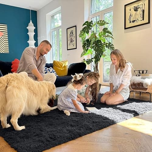 OLANLY Area Rugs for Living Room Bedroom, Machine Washable 4x5.9 ft Soft Fluffy Shaggy Bedside Rug, Indoor Floor Carpet for Kids Girls and Boys, Dorms, Nursery Rooms, Home Decor Aesthetic, Black thumbnail 7