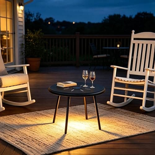 Meluvici Outdoor Side Table, 19.7" Round Solar Coffee Table with LED Lights, Waterproof Metal Patio End Table for Garden, Backyard, Balcony, Deck, Patio Furniture thumbnail 7