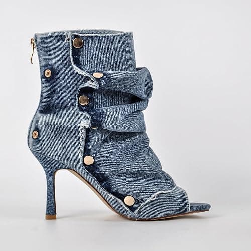 sexytag Women's Peep Toe Booties Slouchy Stiletto Kitten Heel Shark Boots Open Toe Back Zipper Fashion Ankle Short Boot thumbnail 6