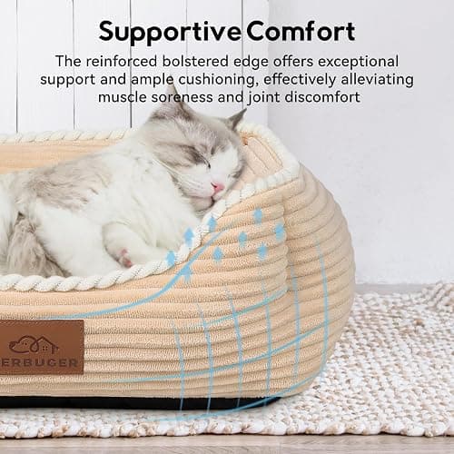 Zerbuger Rectangle Cat Dog Bed for Large Medium Small Pets Indoor Outdoor Machine Washable Sleeping Sofa Non-Slip Bottom Soft Puppy Bed Durable Orthopedic Calming Pet Cuddler (Small, Coffee) thumbnail 3