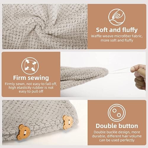 CZZXI 3 PCS Microfiber Hair Towel, Hair Wraps for Women Wet Hair, Fast Drying Hair Turban, Anti Frizz Head Towels Wrap for Curly Hair (Beige, Khaki, Grey) thumbnail 4