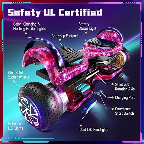 SISIGAD Hoverboard for Kids Ages 6-12, with Built-in Bluetooth Speaker and 6.5" Colorful Lights Wheels, Safety Certified Self Balancing Scooter Gift for Kids - K02-Starry Purple thumbnail 2
