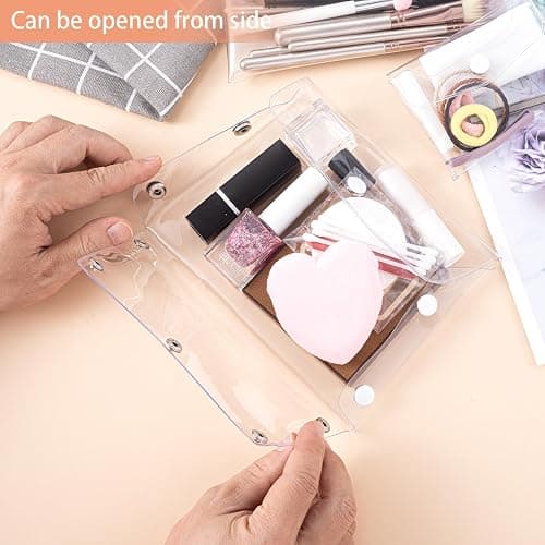 HINZIC 3 Pack Transparent Cosmetic Bags, Different Size Portable Waterproof PVC Makeup Cases Organizers Pouch Carrying Accessories for Lipstick Facial Cleanser Shampoo Storage- Small & Medium & Large thumbnail 2