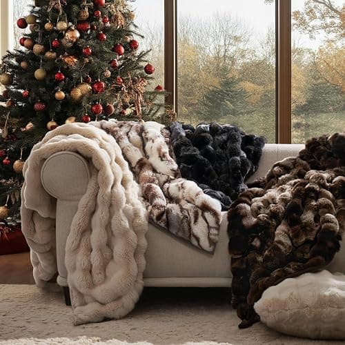 EverGrace Ultra Soft Luxury Fluffy Faux Rabbit Fur Throw Blanket, Thick Warm Bubble Throw for Bed, Cozy Plush Reversible Blankets for Couch, Chair, Sofa, Cream, 60x80 Inches thumbnail 8