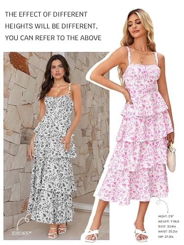 Wenrine Womens Summer Floral Maxi Dresses Sleeveless Spaghetti Strap Tie Back Ruffle Tiered Flowy Dresses thumbnail 8