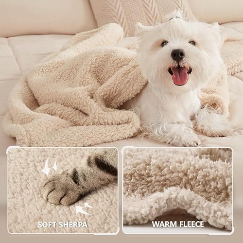 1 Pack 3 Calming Blankets Fluffy Premium Fleece Pet Blanket Soft Sherpa Throw for Dog Puppy Cat Beige Small (23" x16'') thumbnail 2