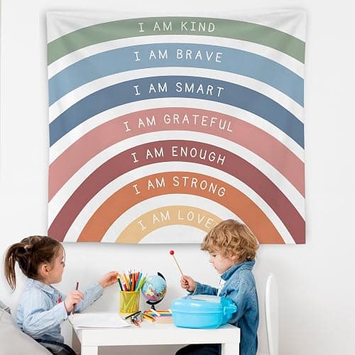 WNAGT Boho Rainbow Inspirational Tapestry, I Am Kind Daily Affirmation Tapestry Wall Hanging, Motivational Positive Quotes Wall Blanket Decor for Home Bedroom Living Room Office, 50x60 Inch thumbnail 5