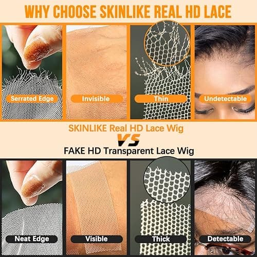 BEEOS 13x4 Full Frontal SKINLIKE Real HD Lace Wig, Body Wave 180% Density 0.10mm Ultra-thin Invisible HD Lace Human Hair Wigs Pre-Plucked Hairline Bleached All Knots 28 Inch thumbnail 9