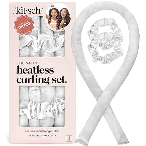 Kitsch Satin Heatless Curling Set – Heatless Curls Overnight with 34" Hair Curler & 2 Satin Scrunchies – Comfortable Hair Curlers to Sleep In for Frizz-Free, No Heat Damage Styling - Ivory - Image 1