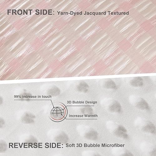 tohrisa Boho Comforter Set Twin Size - 2 Pieces Lightweight Jacquard Seersucker Bedding Sets (1 Soft Fluffy Grid Comforter & 1 Pillowcase) - All Seasons Cozy Modern Bed Set(68"x90" Blush Pink) thumbnail 3