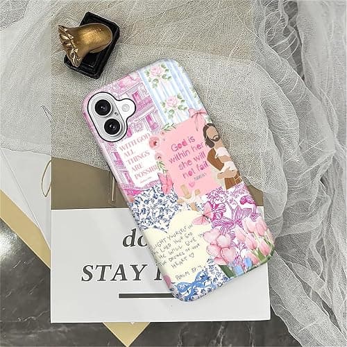 COTAIL Case Designed for iPhone 16, Hybrid 2-Layer Case, Military-Grade Protection Durable Shockproof Anti-Scratch Phone Case, Pink Blue Jesus Collage thumbnail 6