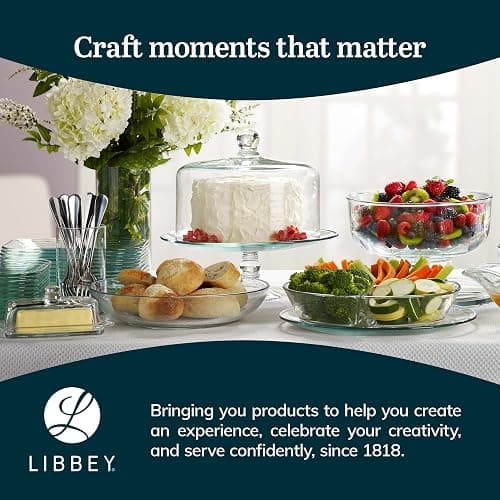 Libbey Selene Glass Cake Stand with Dome Lid, Elegant Curved Footed, Covered Cake Stand, Versatile Serving Dish for Variety of Desserts and More thumbnail 6