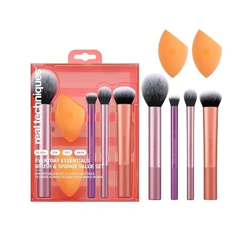 Real Techniques 6 Piece Everyday Essentials Makeup Brush Set, Includes 4 Brushes & 2 Makeup Sponges for Foundation, Blush, Bronzer, Contour, Eyeshadow & Powder, Travel Gift Set, Cruelty-Free & Vegan - Image 1