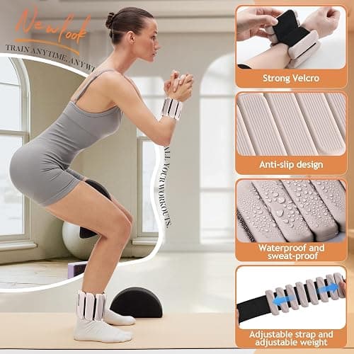 BECOJADDE Ankle Weights Set of 2 (1 lb/2 lb Each) for Women Men Adjustable Wrist Bracelet for Home Gym Weighted Bangles Wristbands Leg Arm Weights for Walking Swimming Running Pilates Yoga Gym thumbnail 4