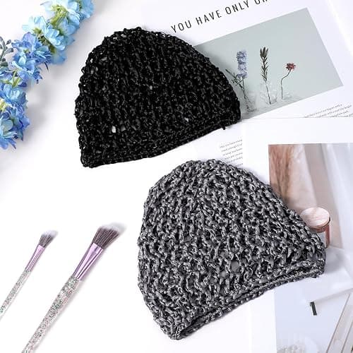 2 Pcs Tubi Hair Wrap Hair Nets For Sleeping Mesh Crochet Hair Net Snood Hat Sleep Cap Shower Cover Ornament Hair Wrap Nets For Women Sleep Black Mesh Crochet Hair Net For Women Black And Gray thumbnail 7