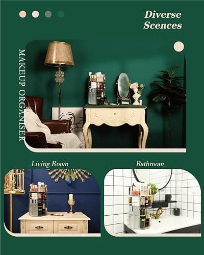 HOOMOOZ Make Up Kosmtik Organizer, 360° Drehbar Skincare Organizer, Multifunktion Schmink Aufbewahrung, Verstellbare Aufbewahrungsbox Desktop für Dresser Schlafzimmer Badezimmer, Transparent thumbnail 6