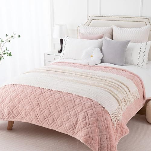 BATTILO HOME White Throw Blanket for Couch, Lightweight Cream Knitted Throw for Sofa Bed Home Decor Textured Soft Cozy Throw with Tassels Suitable All Seasons 50"x60" thumbnail 6