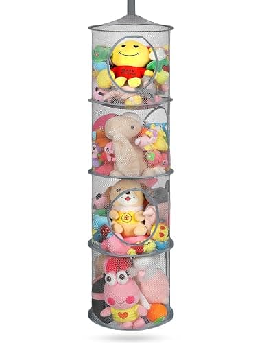 ⭐️Storage Foldable Net 4 Compartments Hanging Mesh Toy Storage Organizer for Kid Room Toys, Gloves, Hats, Socks（Gray） thumbnail 2
