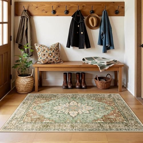 RELEANY Area Rugs 3'x5' Washable Non-Slip, Floral Vintage Distress Print Pattern Medallion Carpet for Living Room Bedroom Dining Room, Brick Red Rust Neutral Brown Burnt Orange Green thumbnail 2