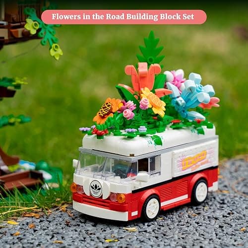 VannMold Flower Car Building Block Set, Van Car with Flower Bouquet Basket, Artificial Flowers Building Kit for Home and Office Décor, Birthday Toys for Girl Aged 6-12+, 457 PCS thumbnail 2