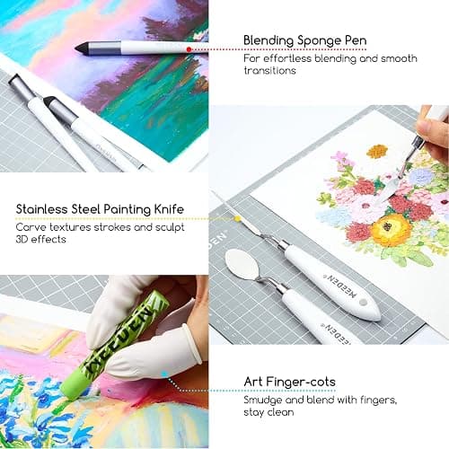 MEEDEN Soft Oil Pastels Set: 102Pcs Oil Pastel Kit with 72 Colors & 6 White Pastel - All in One Oil Crayons with Paper, Palette Knife, Masking Tape - Art Supplies for Artists Beginners Adult Christmas thumbnail 7