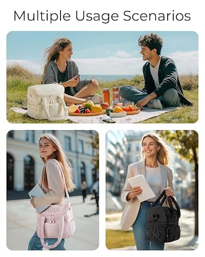 BAGSMART Lunch Bag Women, Double Deck Insulated Lunch Box, Quilted Puffer Lunch Tote, Leakproof, Durable & Reusable Large Lunch Cooler For Work Picnic Travel Meal Prep, Black thumbnail 5