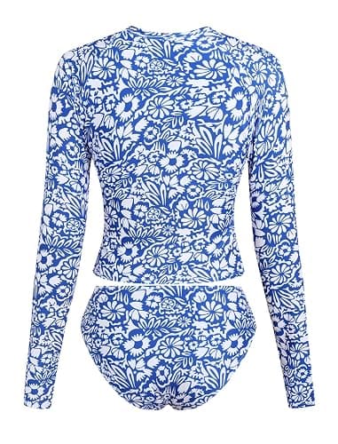 ZAFUL Women Long Sleeve Rash Guard Two Piece Bathing Suit with Briefs | Sun Protection Swimsuit Swim Shirts with Briefs for Beach Vacation Water Sports thumbnail 3