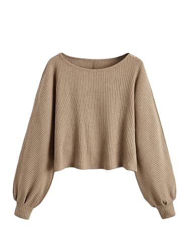 SweatyRocks Girl's Long Sleeve Ribbed T Shirt Round Neck Loose Pullover Tops - Image 1