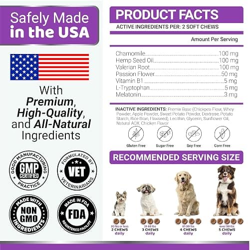Melatonin for Dogs - 170 Melatonin Chews for Small and Large Dogs - Puppy Sleep Aid - Natural Calming Treats for Stress Anxiety Relief - Canine Sleeping Pills - Thunder, Fireworks, Chewing, Barking thumbnail 6