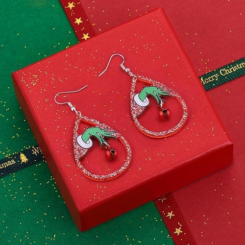 Christmas Earrings for Women Red Green Christmas Jingle Bell Earrings Glitter Teardrop Dangle Earrings Holiday New Year Christmas Jewelry Gift thumbnail 3