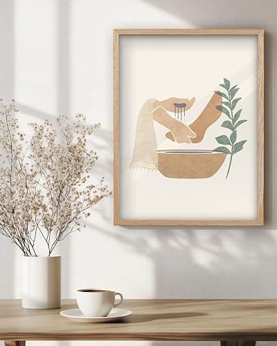 KensTro 12x16 Oak Framed Jesus Washing Feet Boho Christian Wall Art | Natural Oak Wood Frame with Minimalist Foot-Washing Scene, Neutral Faith Decor for Living Room, Bedroom or Prayer Space thumbnail 5