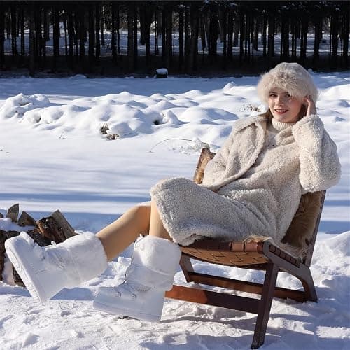 ZHENAIYISHENG Faux Fur Boots for Women - Fuzzy Fluffy Furry Water Resistant Snow Boots for Women - Anti-Slip with Cotton Sponge Lined and TPR Rubber Sole Black White Fur Boots thumbnail 7