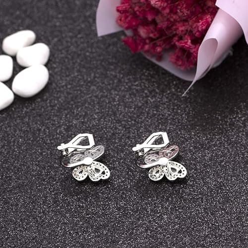 YOQUCOL Butterfly shape Cubic Zirconia Crystal Clip On Earrings Non Pierced Silver Stud for Women thumbnail 4