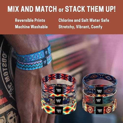 Hang Loose Bands - Coastal Bracelet for Men, Women & Teens - Comfy Tribal Print and Boho - Coastal Style Reversible Wristband thumbnail 4
