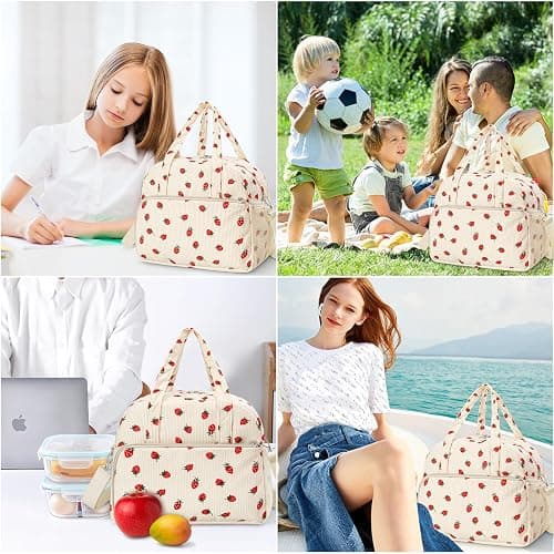Coobiiya 13L Insulated Lunch Bag for Women & Men, Reusable Corduroy Lunch Tote, Large-Capacity Lunch Box with Leak-Resistant Liner thumbnail 7