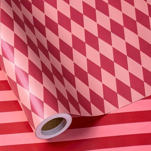 RUSPEPA Reversible Wrapping Paper Roll for Girls, Mini Roll, Red and Pink Stripes and Diamond Pattern, Holiday Gift Wrap for Christmas, Valentine's Day, Merry Market Gifts, 17 Inches x 16.4 Feet thumbnail 9