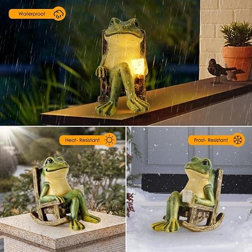 FOXMIS Miniature Frog Garden Statue Mom Gifts Home Decorations Fairy Garden Accessories Outdoor Lights Solar Garden Frog Decor Art Housewarming Gift for Patio,Yard,Lawn Ornament,3.89"x2.36"x3.93 thumbnail 4