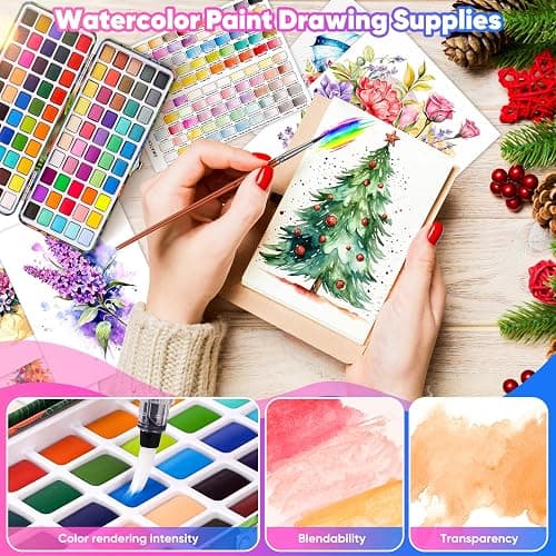 Taotree Watercolor Paint Set 100 Colors, Art Supplies Watercolors Kit Travel Water Colors with 3 Paints Brushes, Crafts Painting Supplies, Drawing for Adults Artist Drawing, Painting thumbnail 7