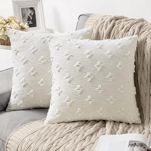 MIULEE Set of 2 Decorative Throw Pillow Covers Rhombic Jacquard Pillowcase Soft Square Christmas Cushion Case for Cute Couch Sofa Bed Bedroom Living Room, 18x18 Inch, White - Image 1