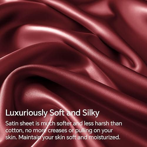 BEDELITE Satin Sheets Twin Size Bed Set, Luxury Soft Burgundy Silky Sheets for Hair and Skin, Similar to Silk Bed Sheets Set 3 Pieces with 1 Deep Pocket Fitted Sheet, 1 Flat Sheet, and 1 Pillowcase - Twin - Burgundy thumbnail 3