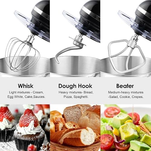Aucma Stand Mixer,6.5-QT 660W 6-Speed Tilt-Head Food Mixer, Kitchen Electric Mixer with Dough Hook, Wire Whip & Beater (6.5QT, Black) thumbnail 6